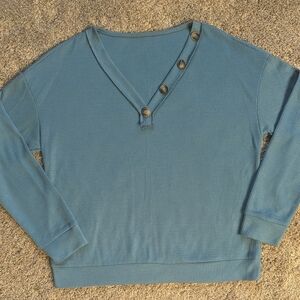 SHEIN Women's Dark Teal V Neck Shirt With Button Details. Size Medium/ 6